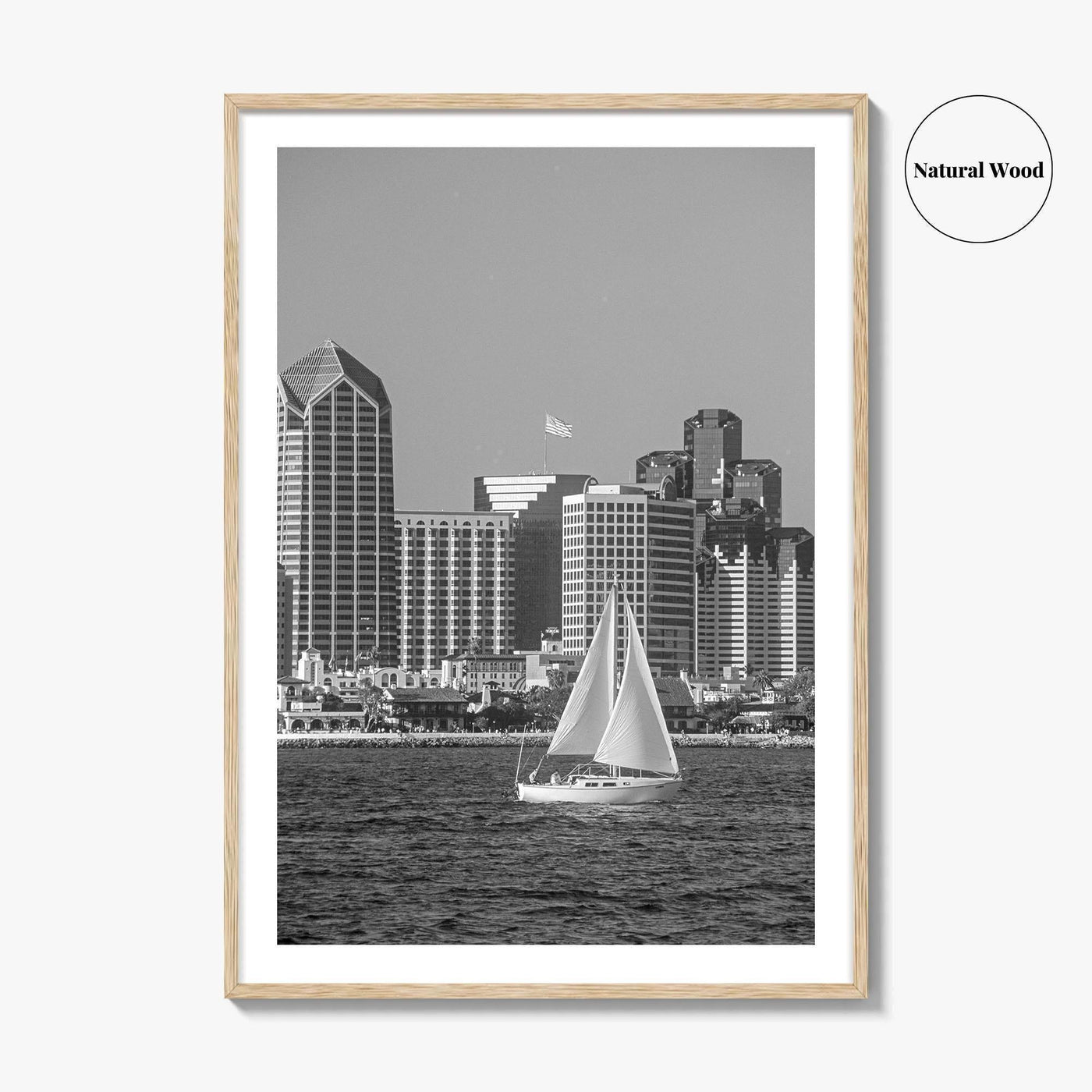San Diego Skyline Black and White Fine Art Photo Print, Coronado California Poster