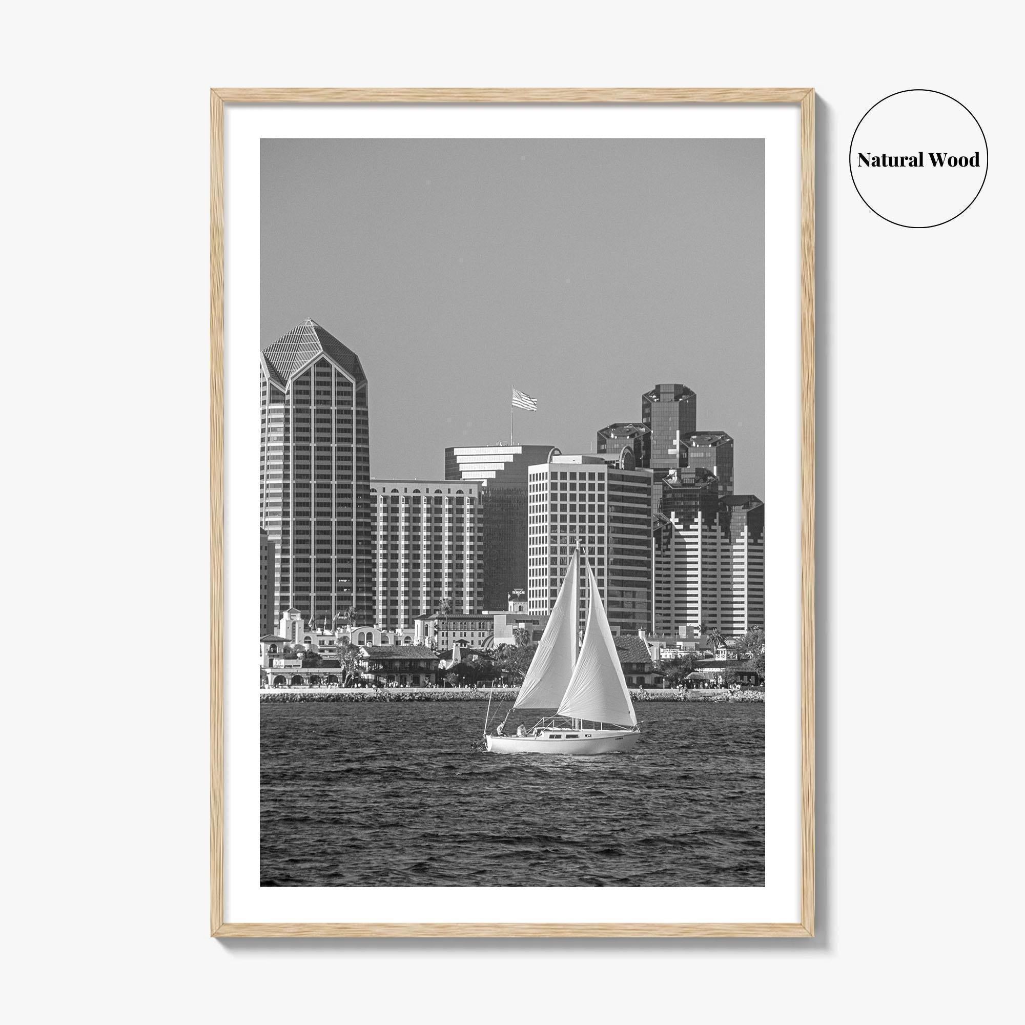 San Diego Skyline Black and White Fine Art Photo Print, Coronado California Poster