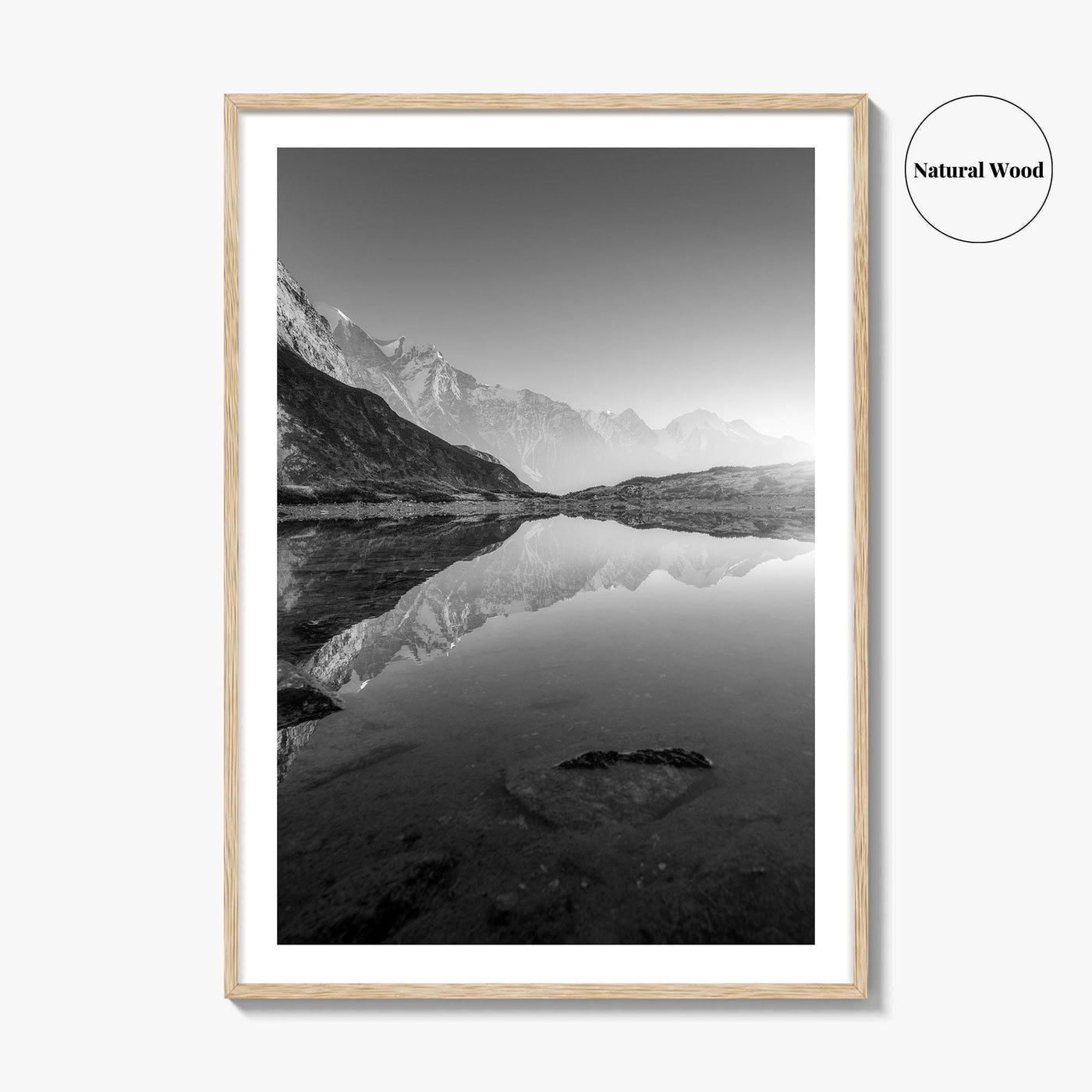Himalayas Black and White Fine Art Photo Print, Nepal Poster, Mountain Lake Reflection