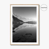 Himalayas Black and White Fine Art Photo Print, Nepal Poster, Mountain Lake Reflection