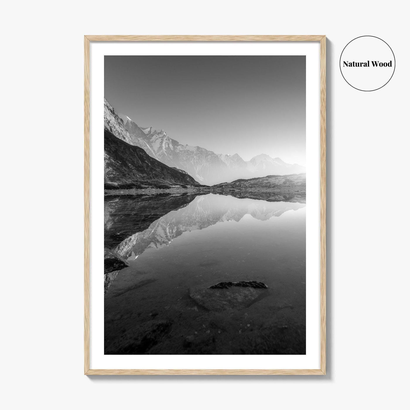 Himalayas Black and White Fine Art Photo Print, Nepal Poster, Mountain Lake Reflection