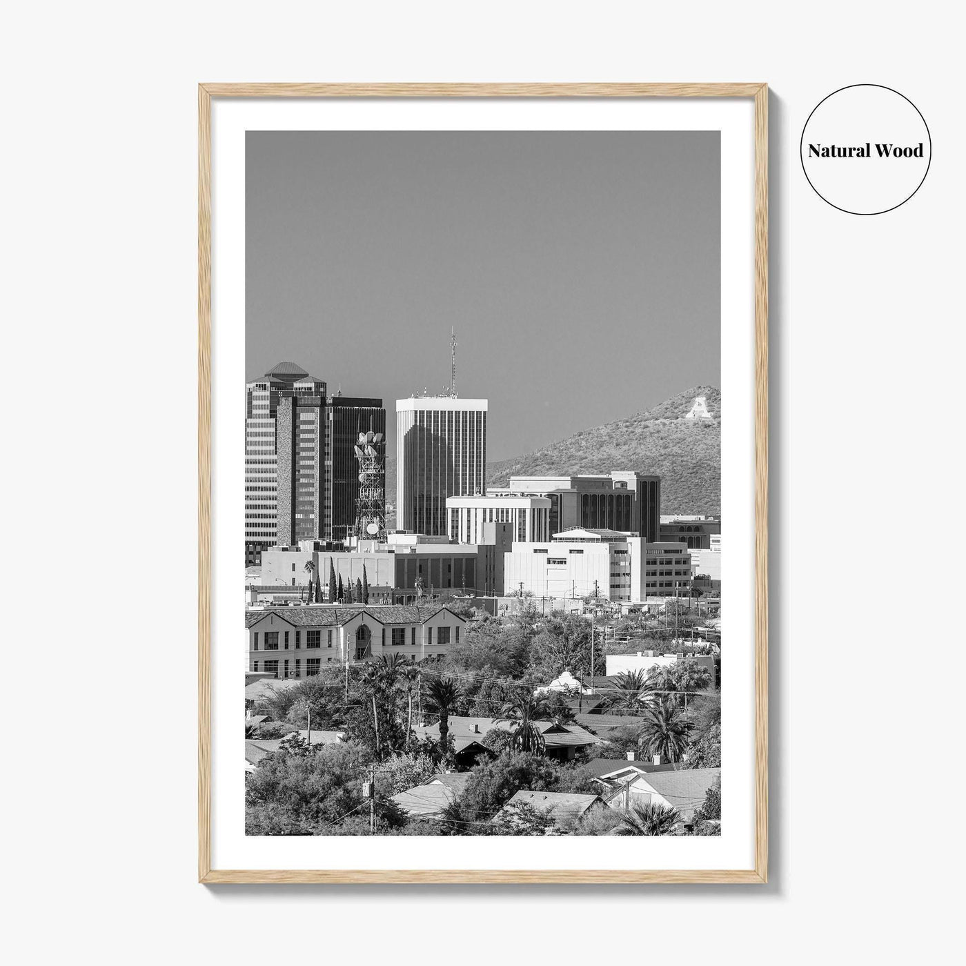 Tucson Skyline Black and White Fine Art Photo Print, Arizona Wall Poster, USA City