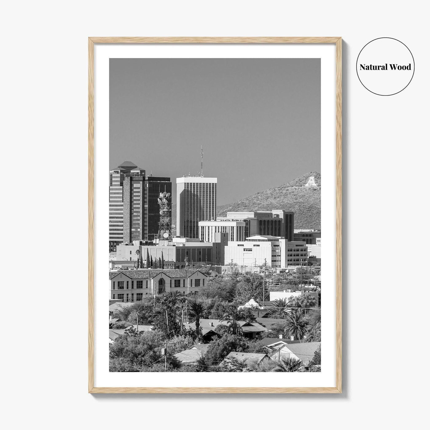 Tucson Skyline Black and White Fine Art Photo Print, Arizona Wall Poster, USA City