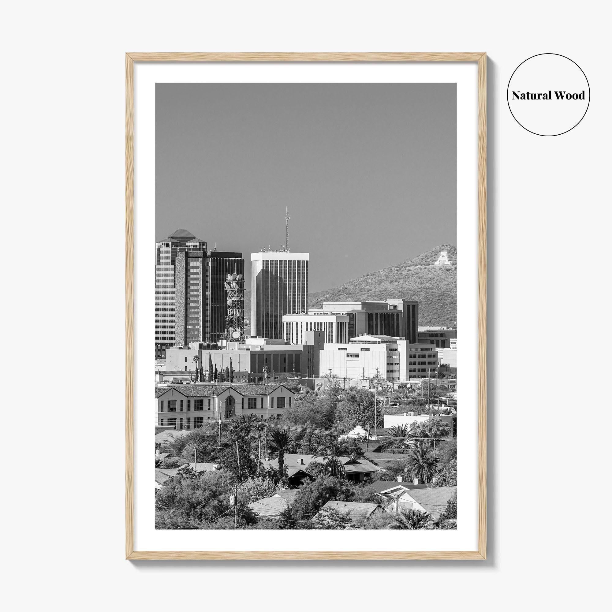 Tucson Skyline Black and White Fine Art Photo Print, Arizona Wall Poster, USA City