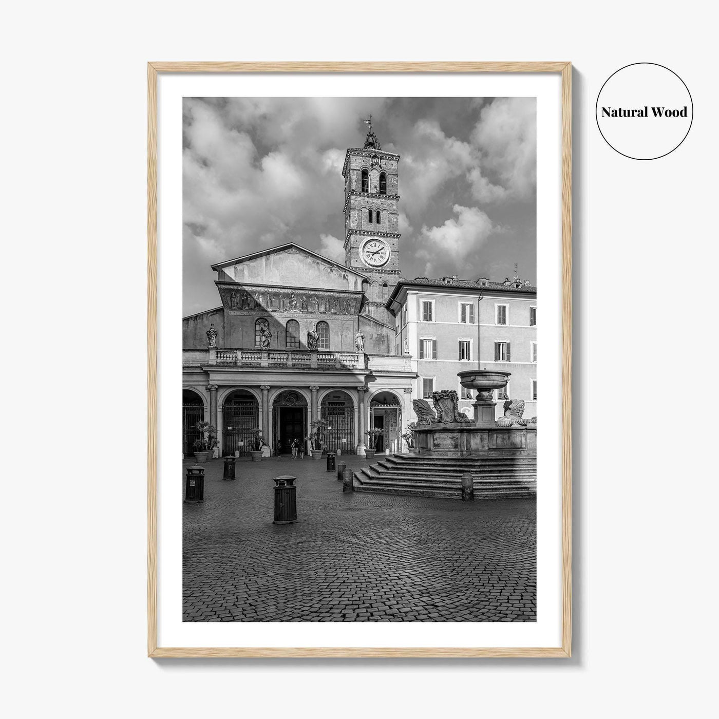 Trastevere Black and White Fine Art Photo Print, Santa Maria Basilica, Rome Roma Italy