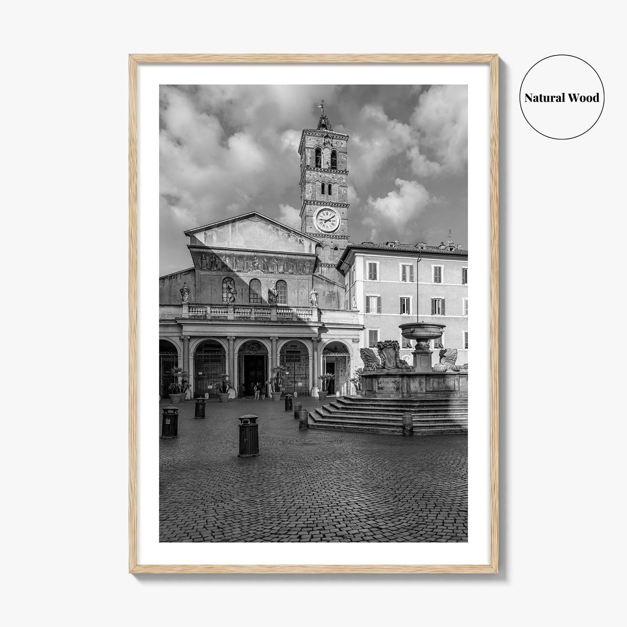 Trastevere Black and White Fine Art Photo Print, Santa Maria Basilica, Rome Roma Italy