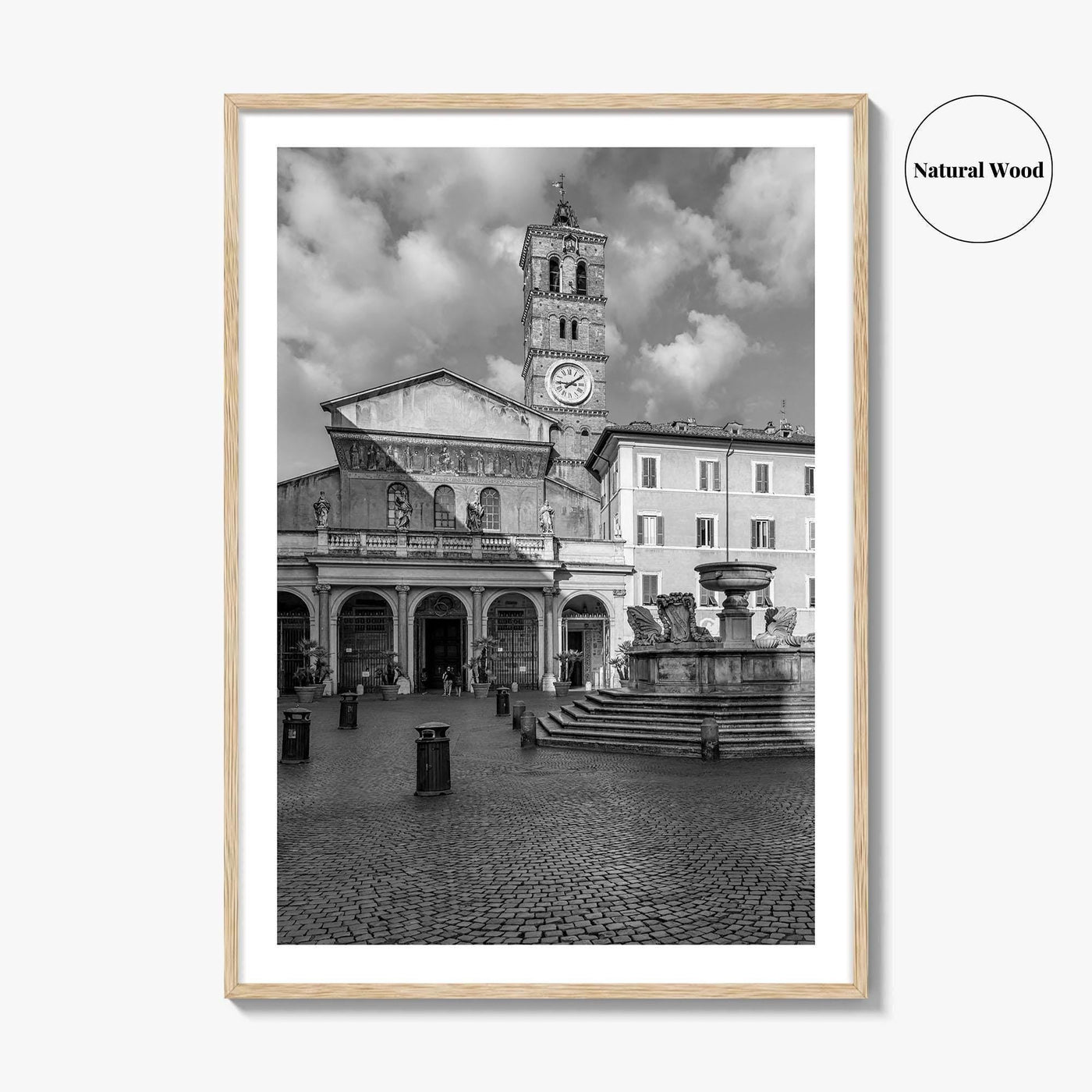 Trastevere Black and White Fine Art Photo Print, Santa Maria Basilica, Rome Roma Italy
