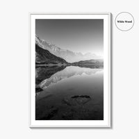 Himalayas Black and White Fine Art Photo Print, Nepal Poster, Mountain Lake Reflection