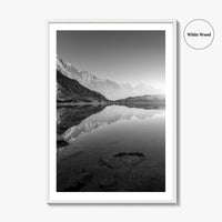 Himalayas Black and White Fine Art Photo Print, Nepal Poster, Mountain Lake Reflection