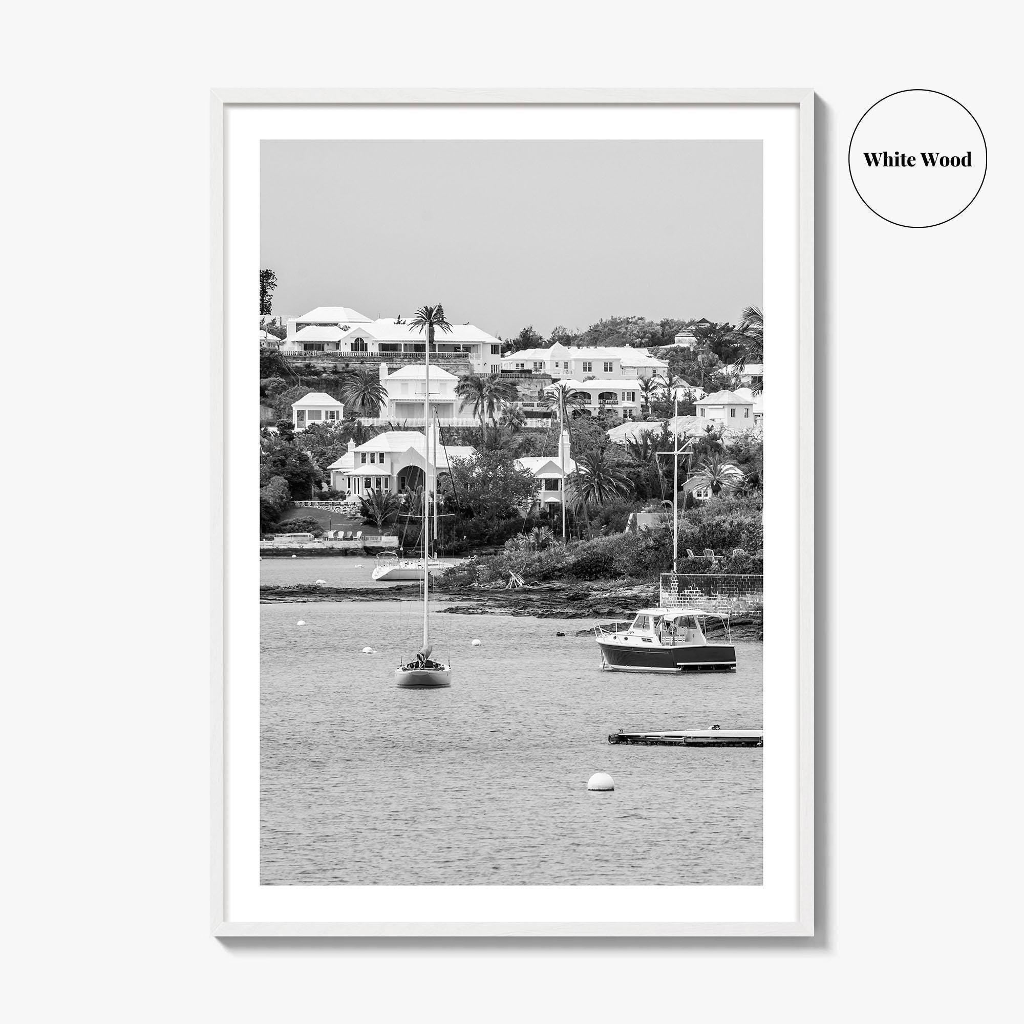 Hamilton Bermuda Black and White Fine Art Photo Print, Harbor Waterfront Wall Decor Poster