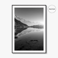 Himalayas Black and White Fine Art Photo Print, Nepal Poster, Mountain Lake Reflection