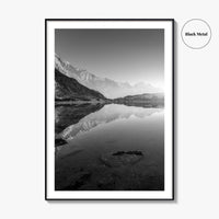 Himalayas Black and White Fine Art Photo Print, Nepal Poster, Mountain Lake Reflection