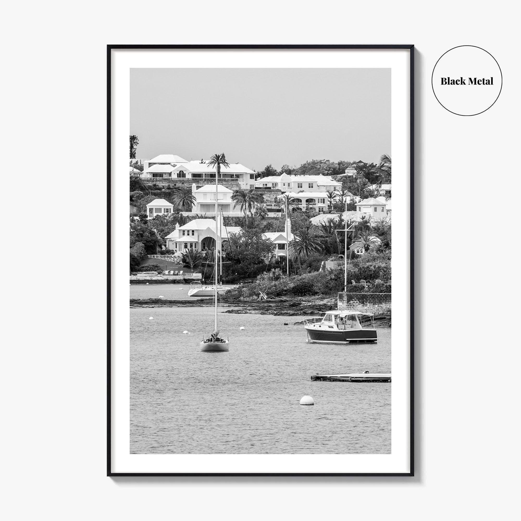 Hamilton Bermuda Black and White Fine Art Photo Print, Harbor Waterfront Wall Decor Poster