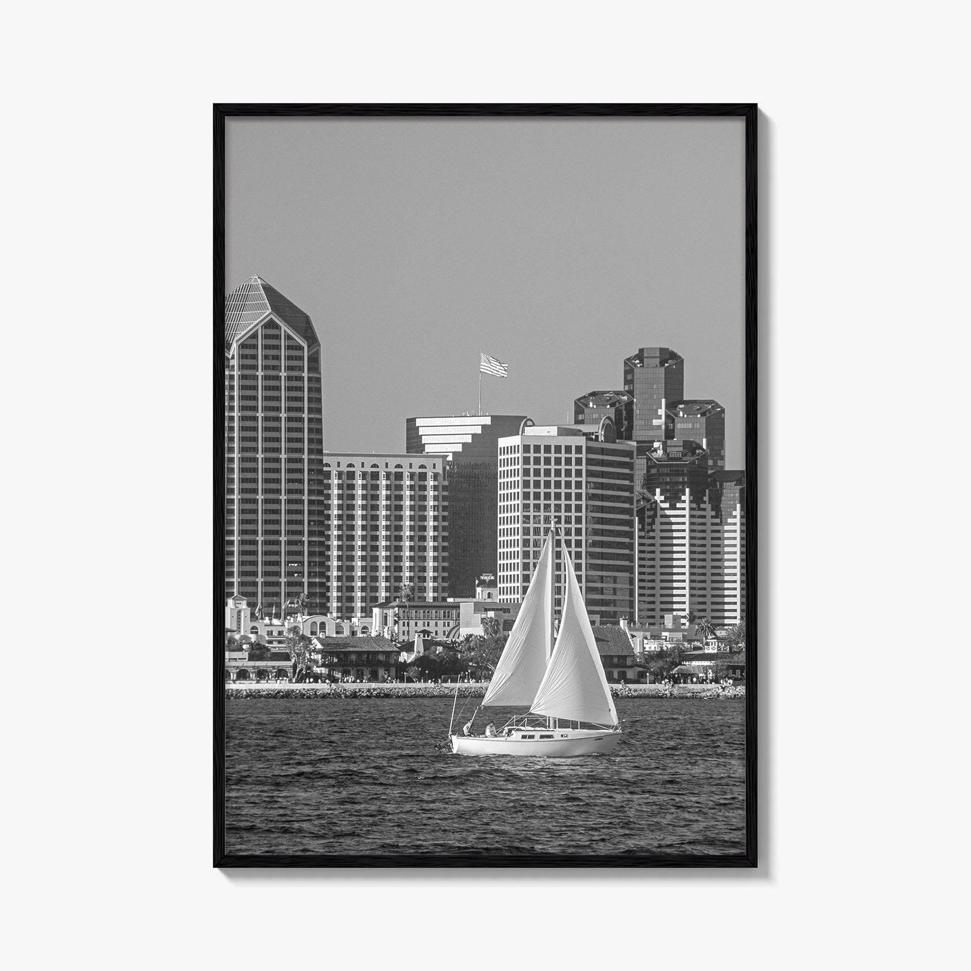 San Diego Skyline Black and White Fine Art Photo Print, Coronado California Poster