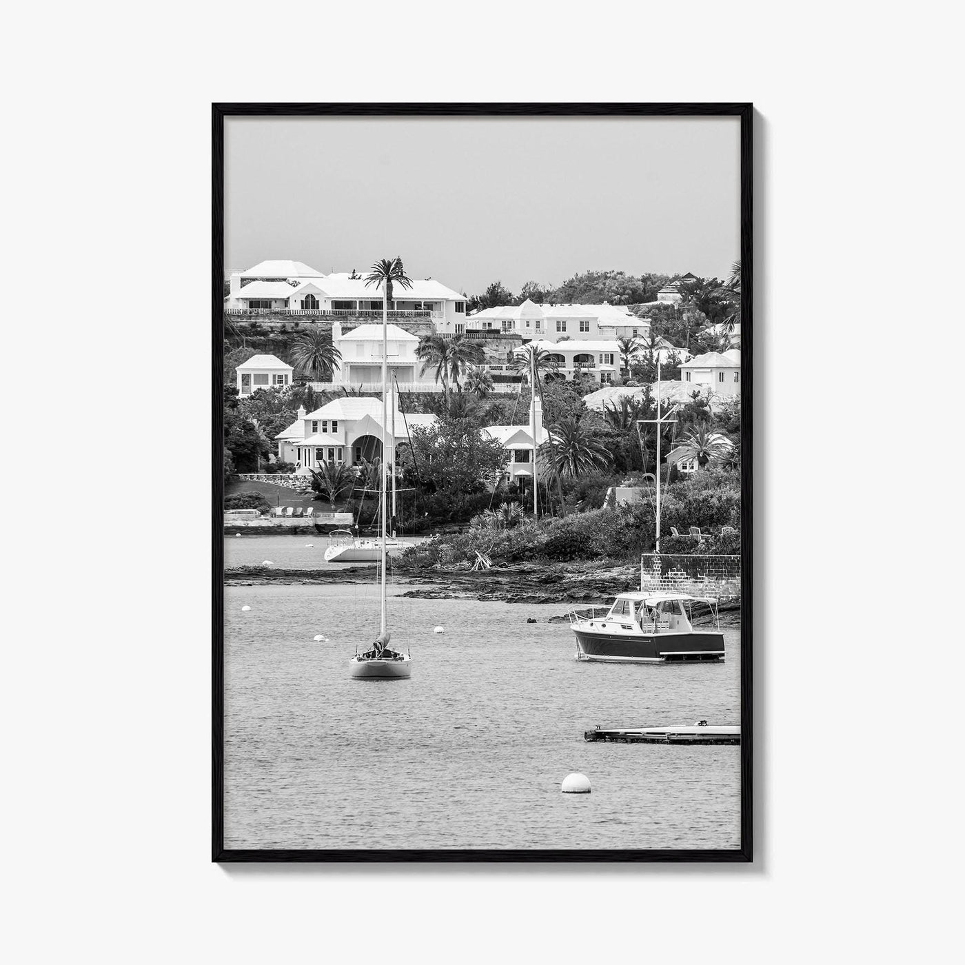 Hamilton Bermuda Black and White Fine Art Photo Print, Harbor Waterfront Wall Decor Poster