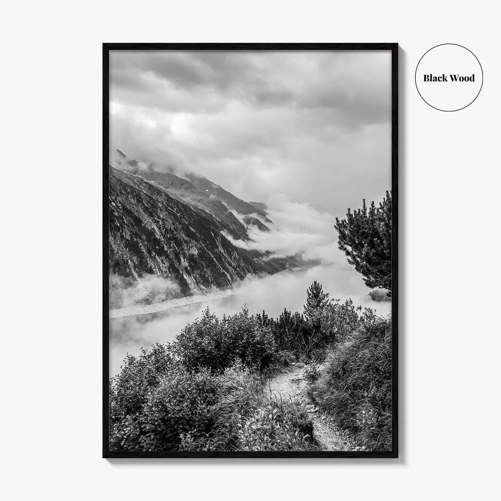 Schlegeis Lake Black and White Fine Art Photo Print, Zillertal Alps Mayrhofen Tyrol Poster