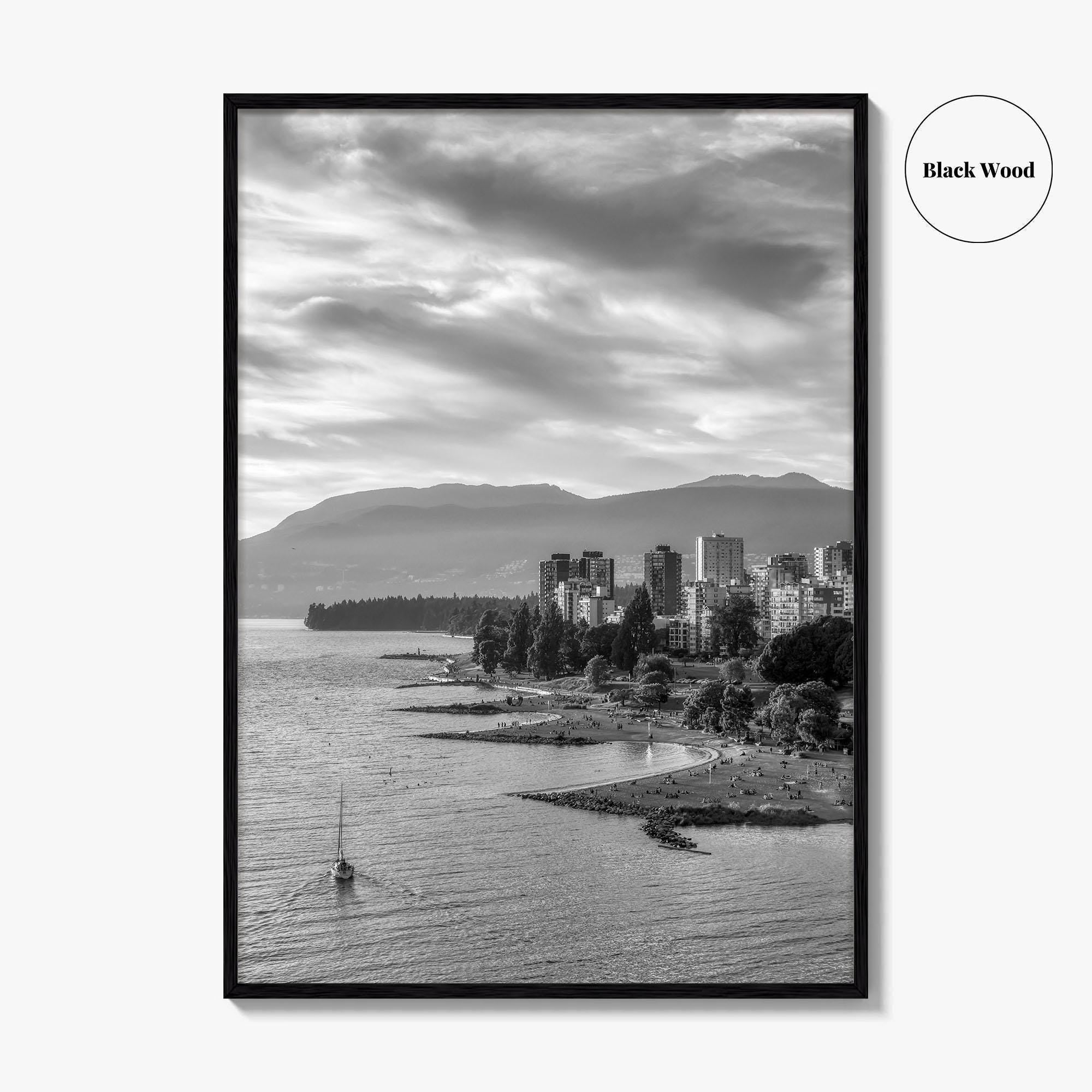 Vancouver Skyline Black and White Fine Art Photo Print, False Creek Poster, Canada Poster