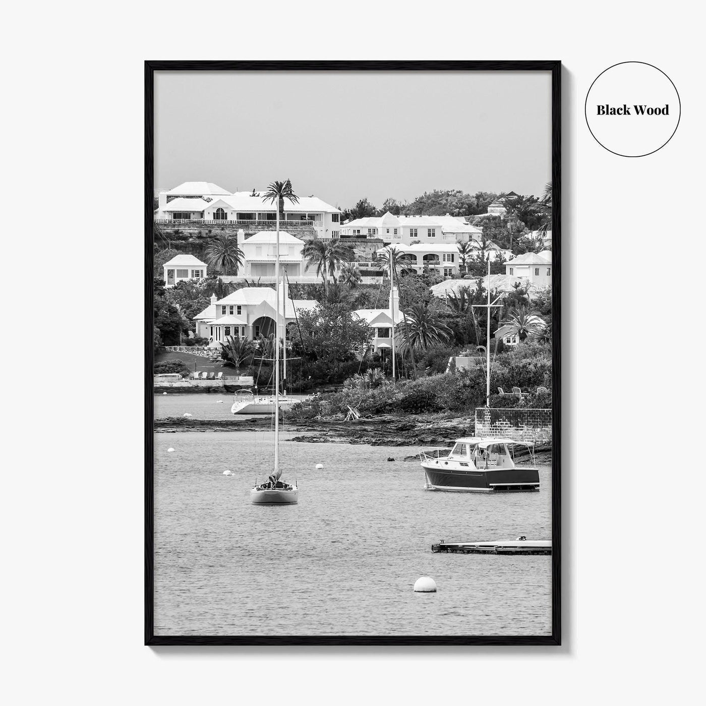 Hamilton Bermuda Black and White Fine Art Photo Print, Harbor Waterfront Wall Decor Poster