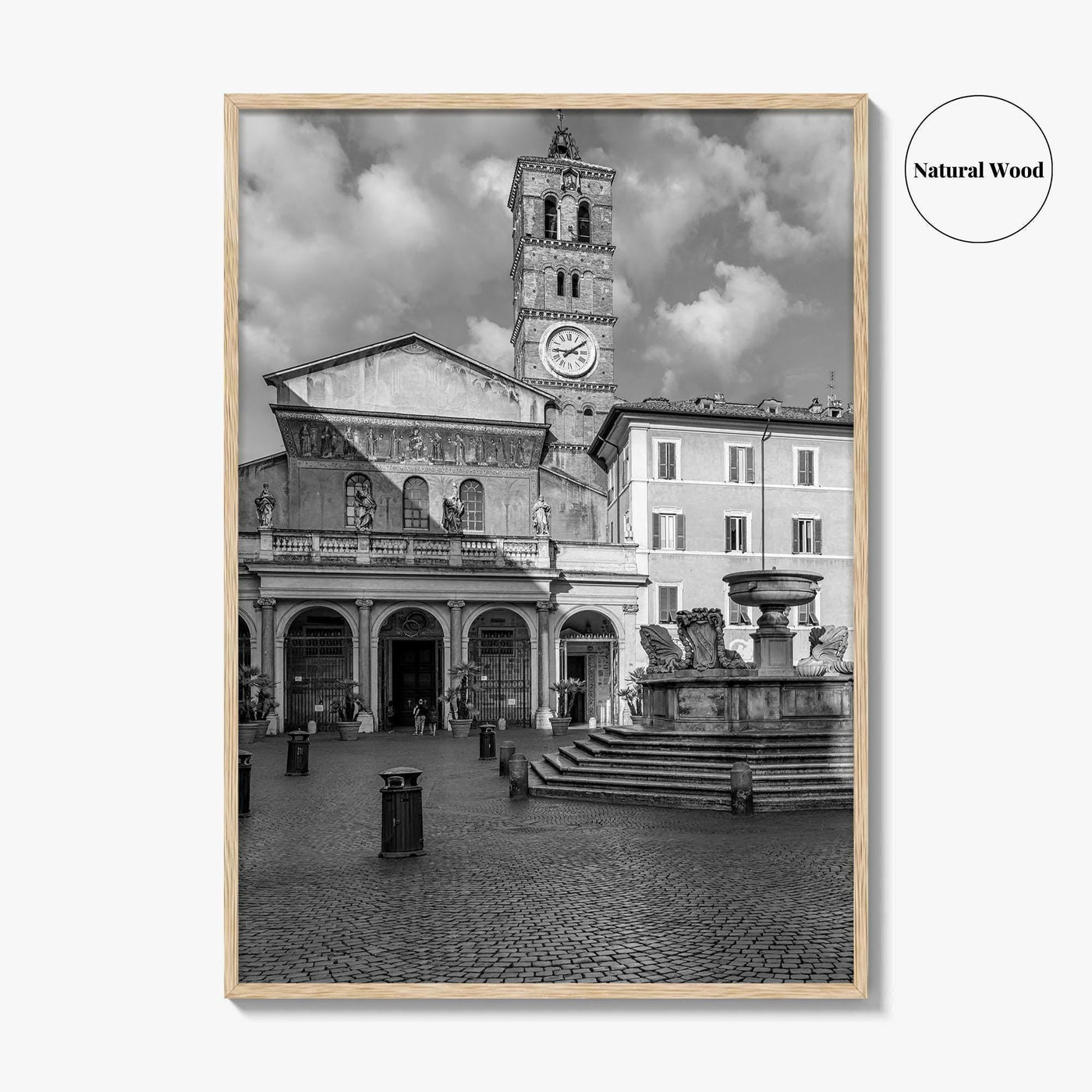 Trastevere Black and White Fine Art Photo Print, Santa Maria Basilica, Rome Roma Italy