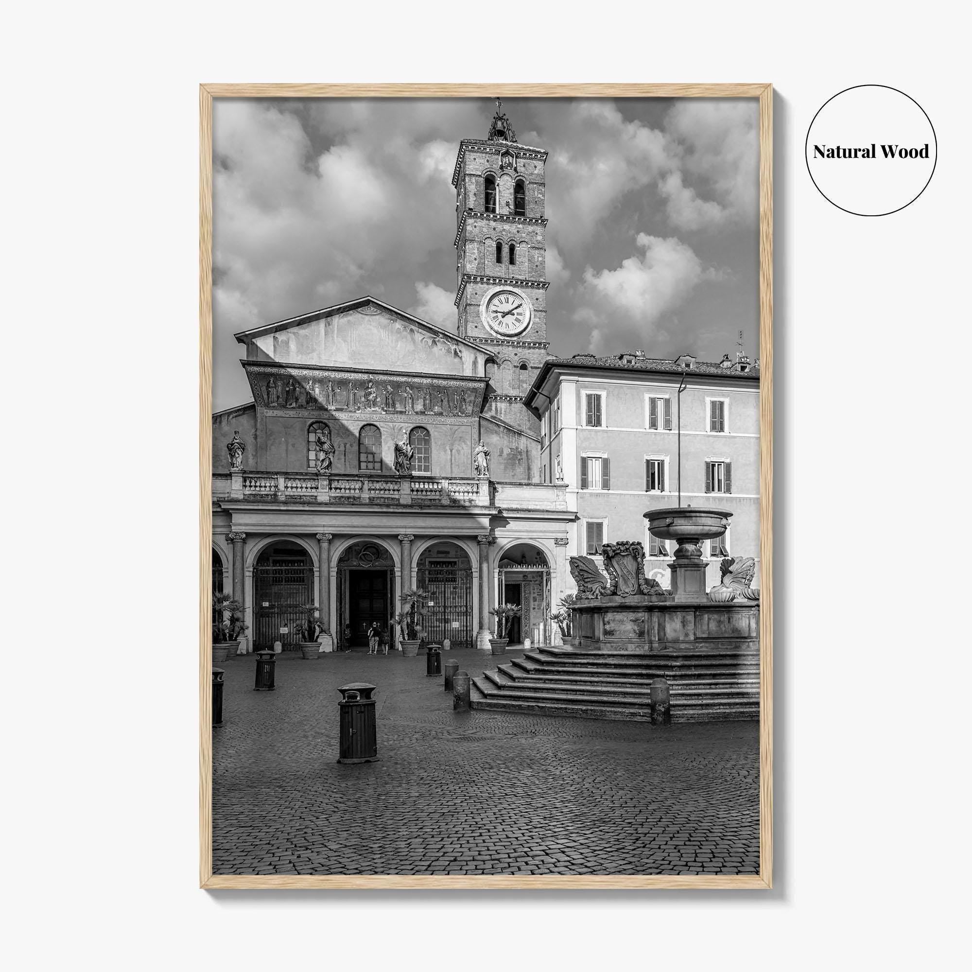 Trastevere Black and White Fine Art Photo Print, Santa Maria Basilica, Rome Roma Italy