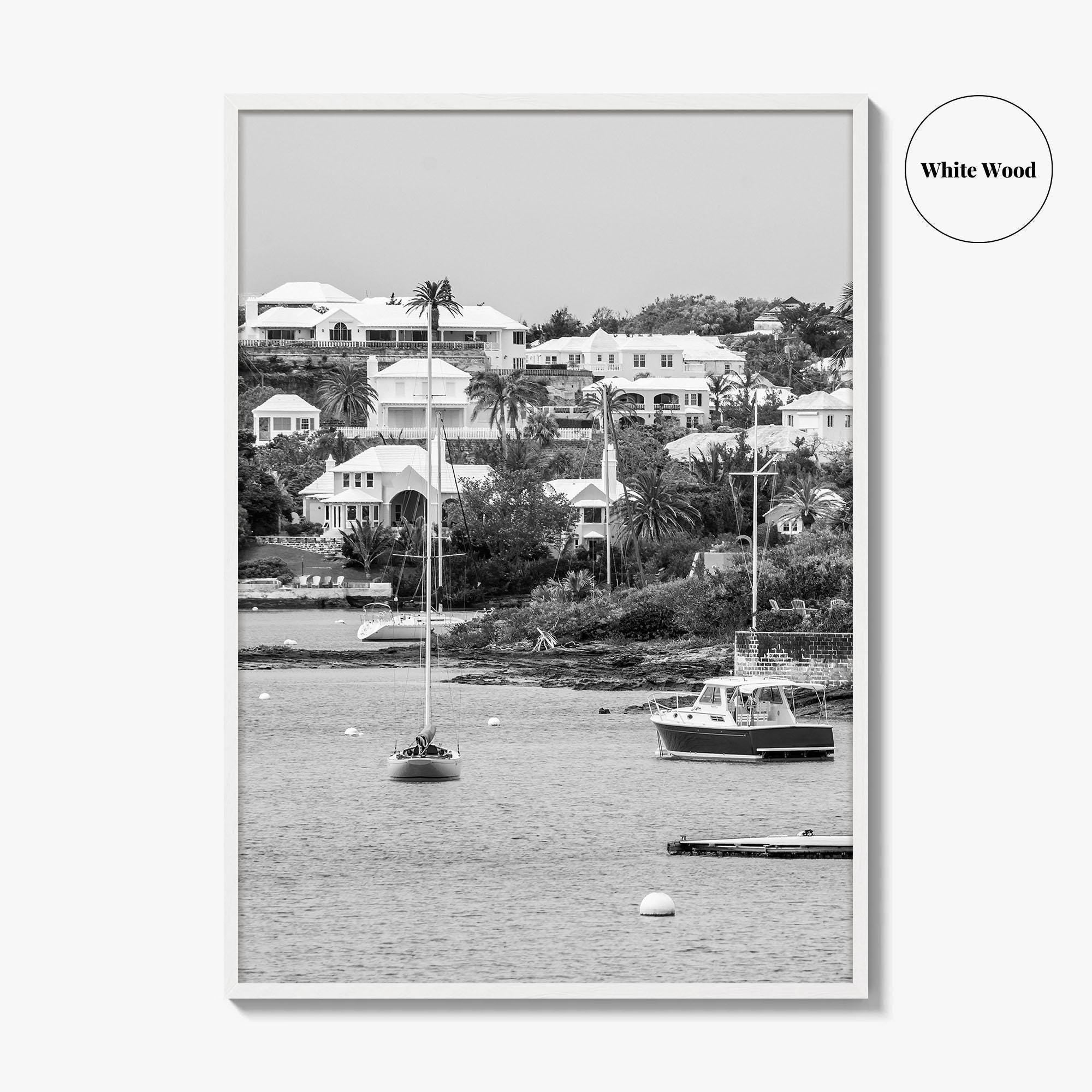 Hamilton Bermuda Black and White Fine Art Photo Print, Harbor Waterfront Wall Decor Poster