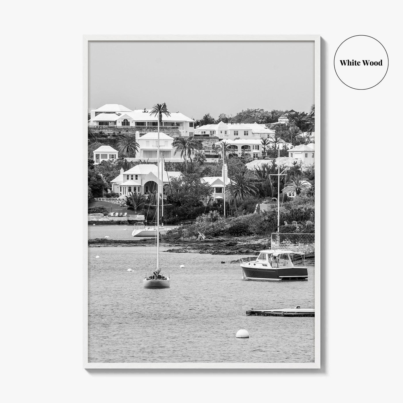 Hamilton Bermuda Black and White Fine Art Photo Print, Harbor Waterfront Wall Decor Poster
