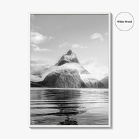 Milford Sound Black and White Fine Art Photo Print, Mitre Peak, New Zealand Poster