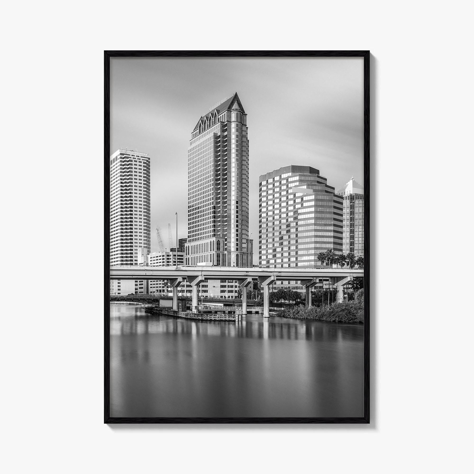 Tampa Skyline Black and White Fine Art Photo Print, Downtown, Florida, Hillsborough River, Poster