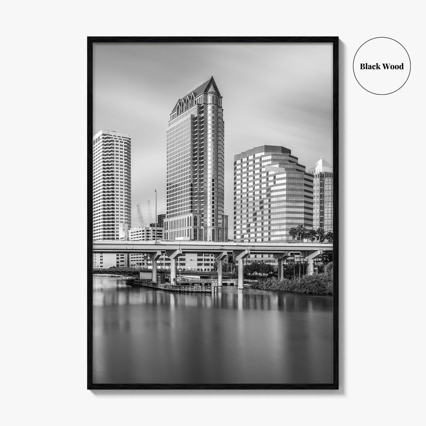 Tampa Skyline Black and White Fine Art Photo Print, Downtown, Florida, Hillsborough River, Poster