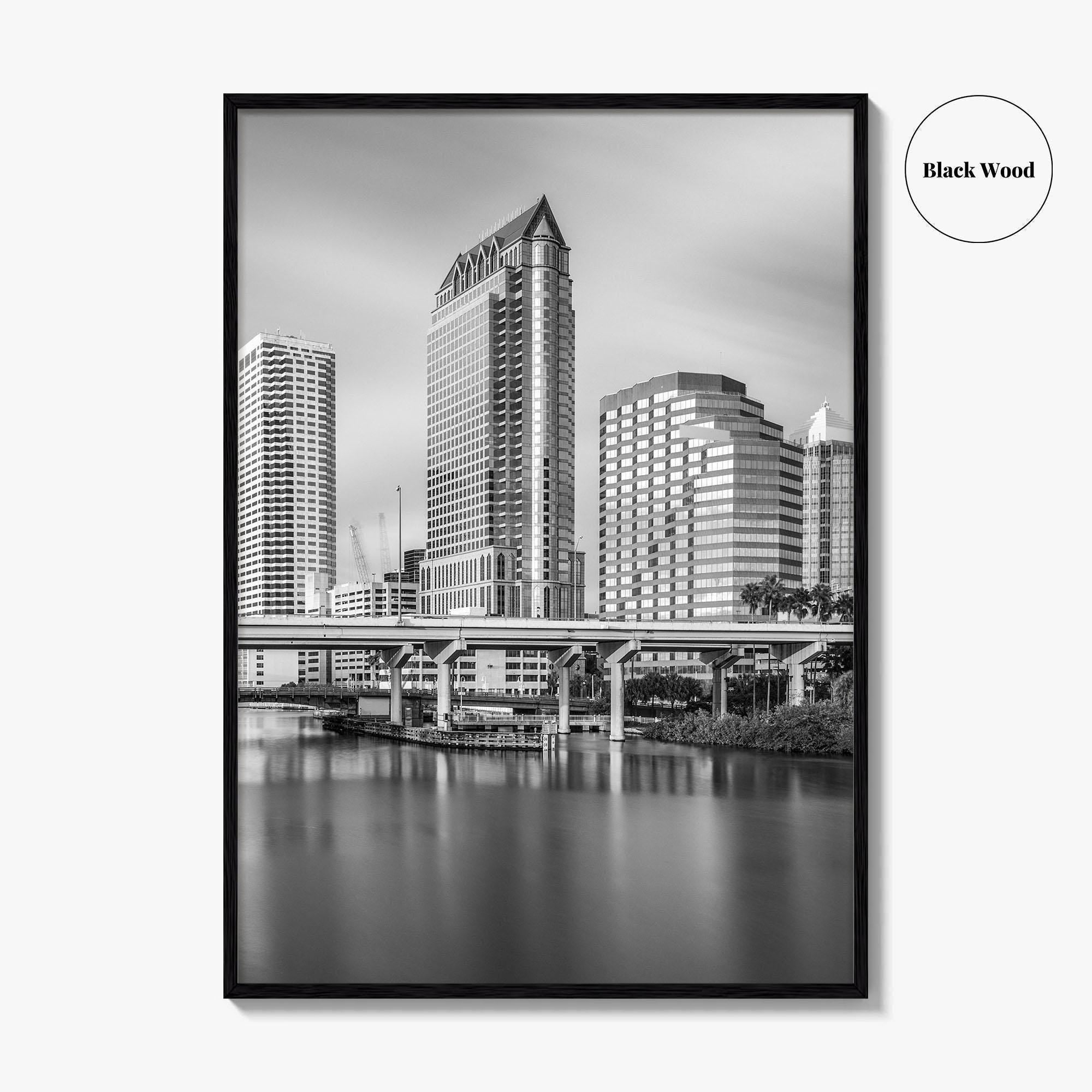 Tampa Skyline Black and White Fine Art Photo Print, Downtown, Florida, Hillsborough River, Poster