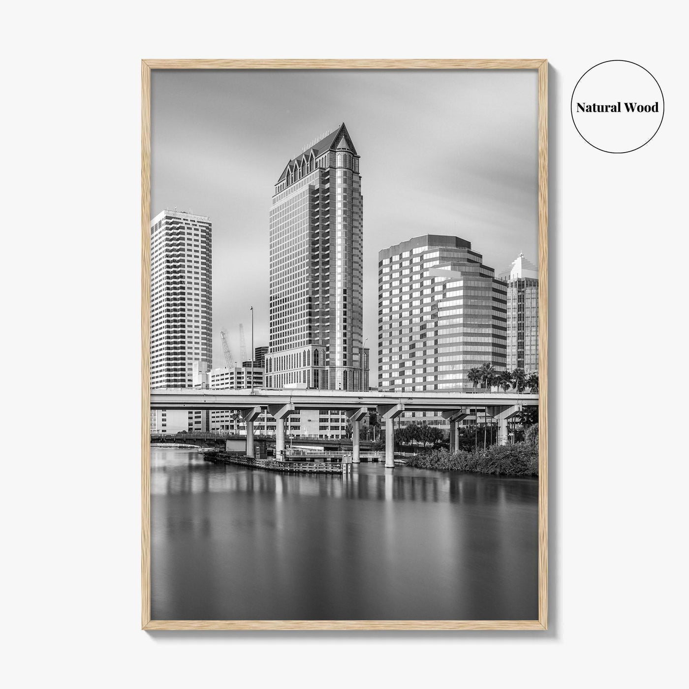 Tampa Skyline Black and White Fine Art Photo Print, Downtown, Florida, Hillsborough River, Poster