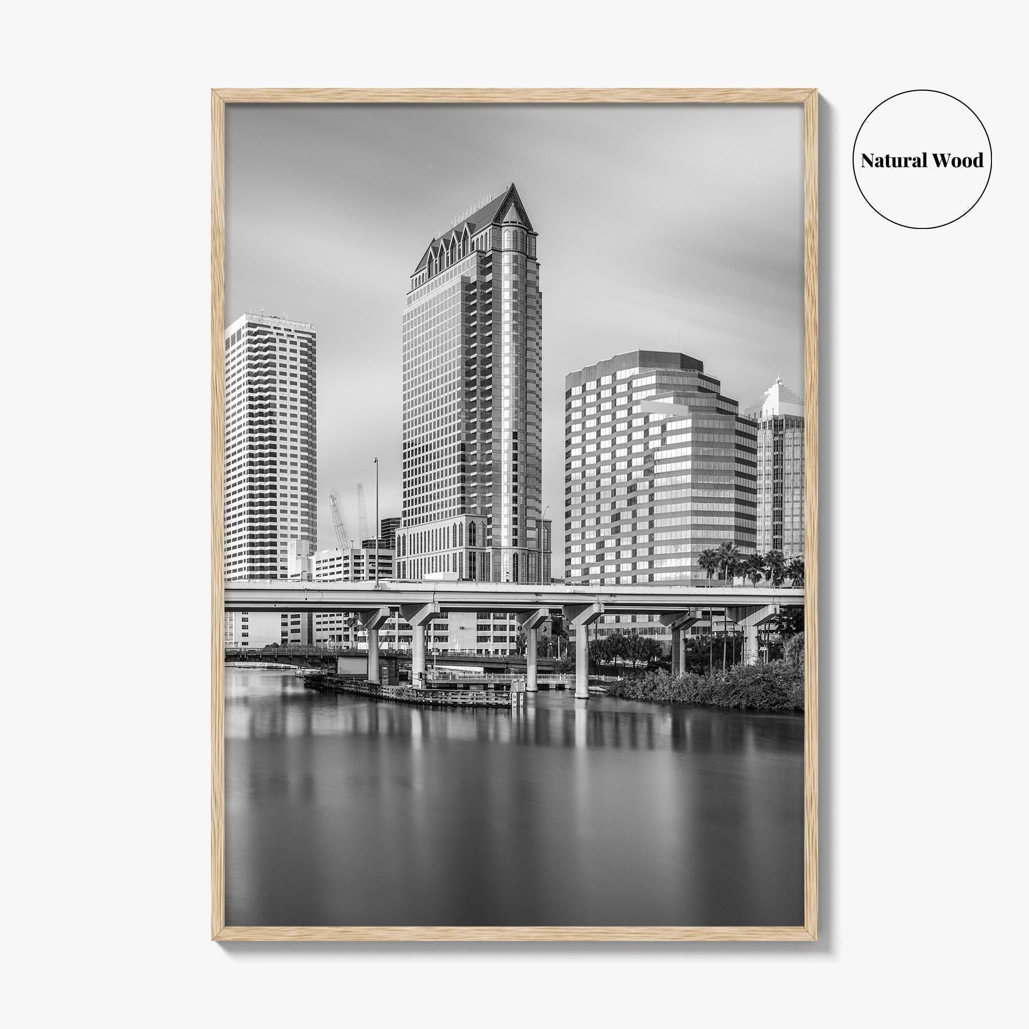 Tampa Skyline Black and White Fine Art Photo Print, Downtown, Florida, Hillsborough River, Poster