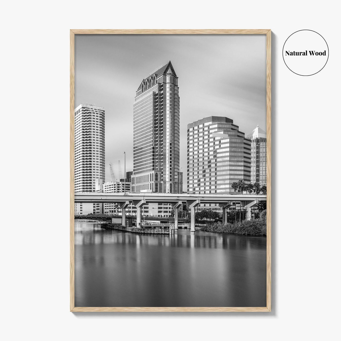 Tampa Skyline Black and White Fine Art Photo Print, Downtown, Florida, Hillsborough River, Poster