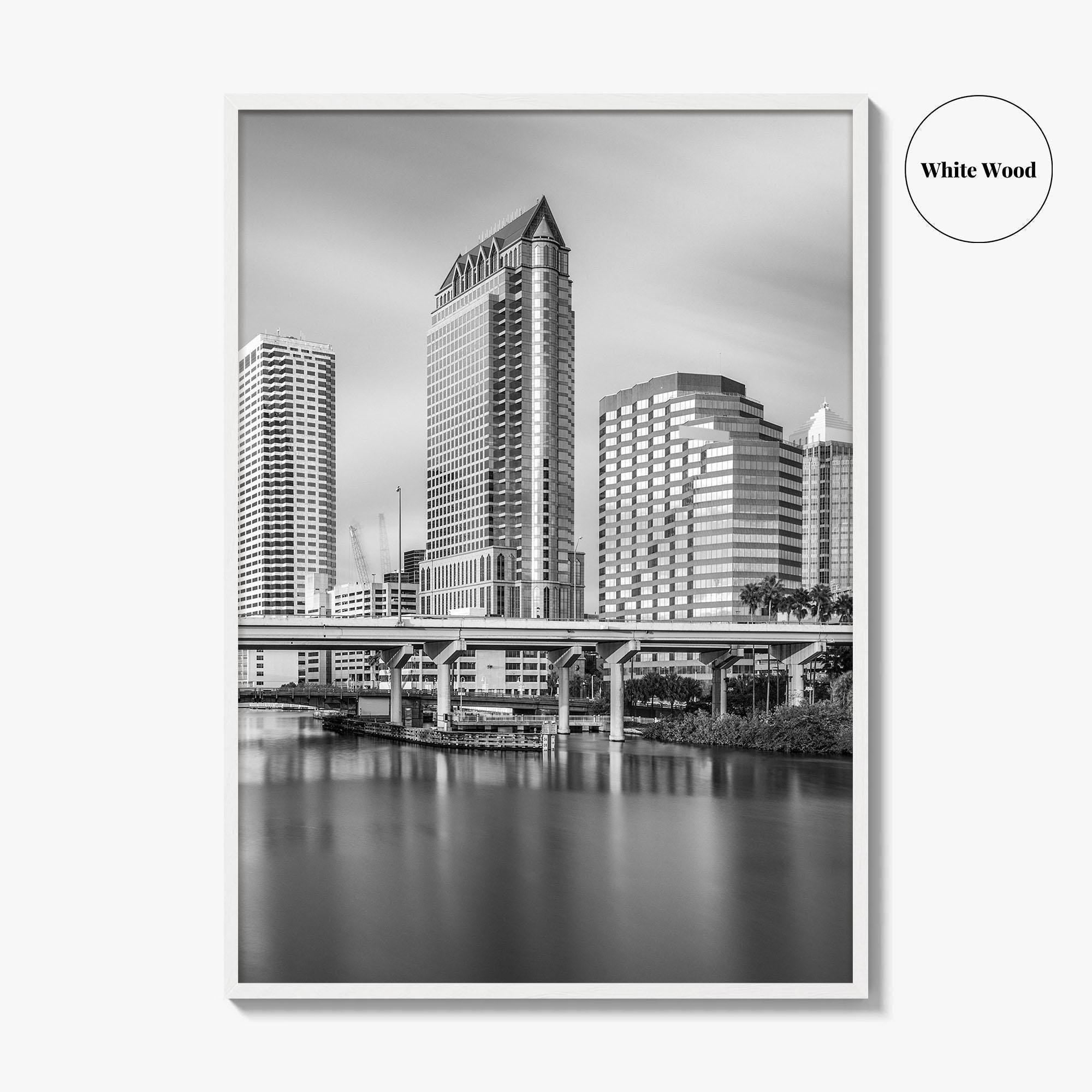 Tampa Skyline Black and White Fine Art Photo Print, Downtown, Florida, Hillsborough River, Poster