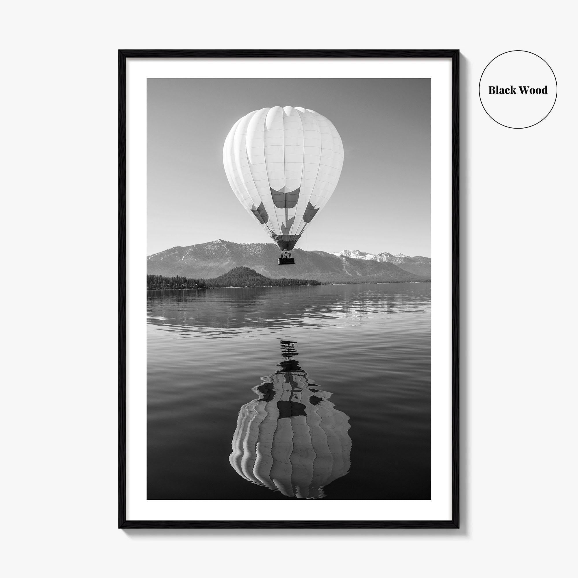 Lake Tahoe Black and White Fine Art Photo Print, Hot Air Balloon, California, Poster