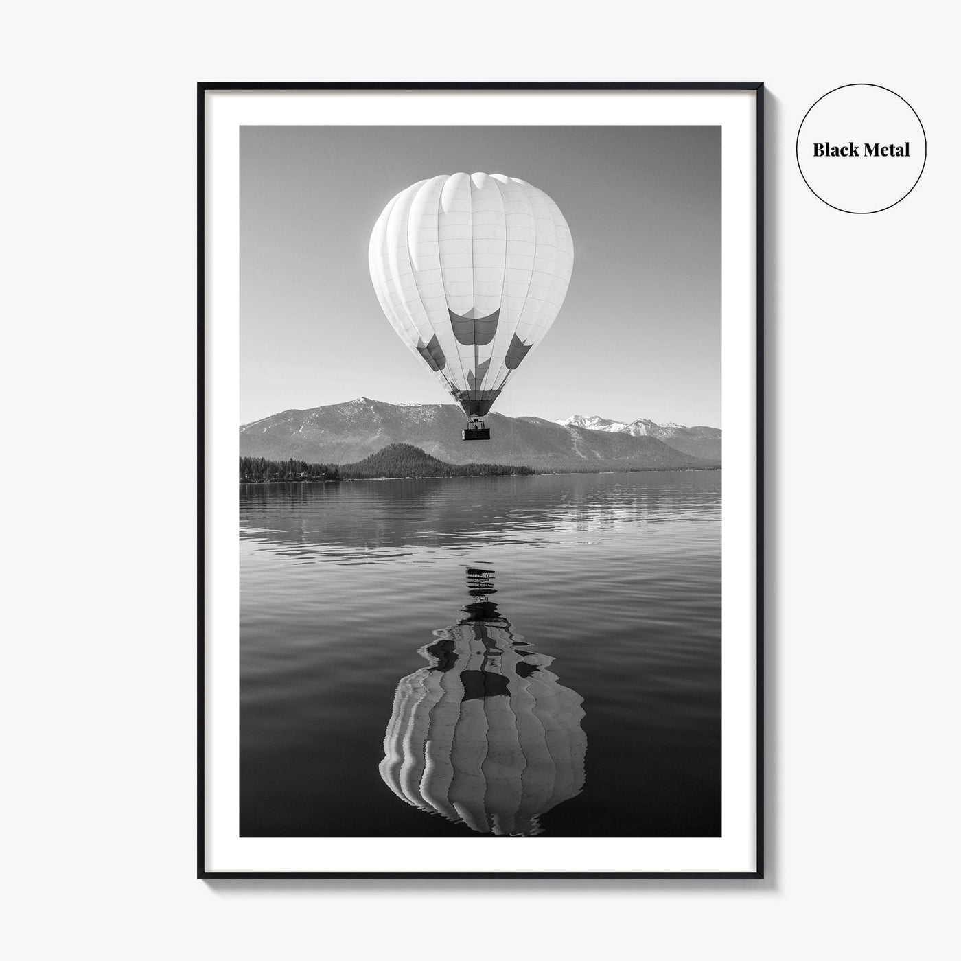Lake Tahoe Black and White Fine Art Photo Print, Hot Air Balloon, California, Poster
