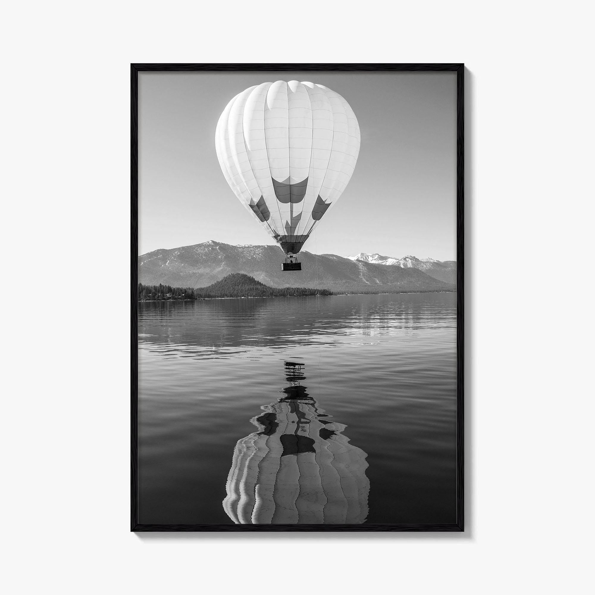 Lake Tahoe Black and White Fine Art Photo Print, Hot Air Balloon, California, Poster