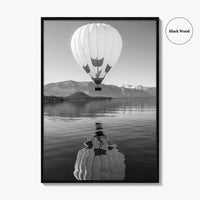 Lake Tahoe Black and White Fine Art Photo Print, Hot Air Balloon, California, Poster