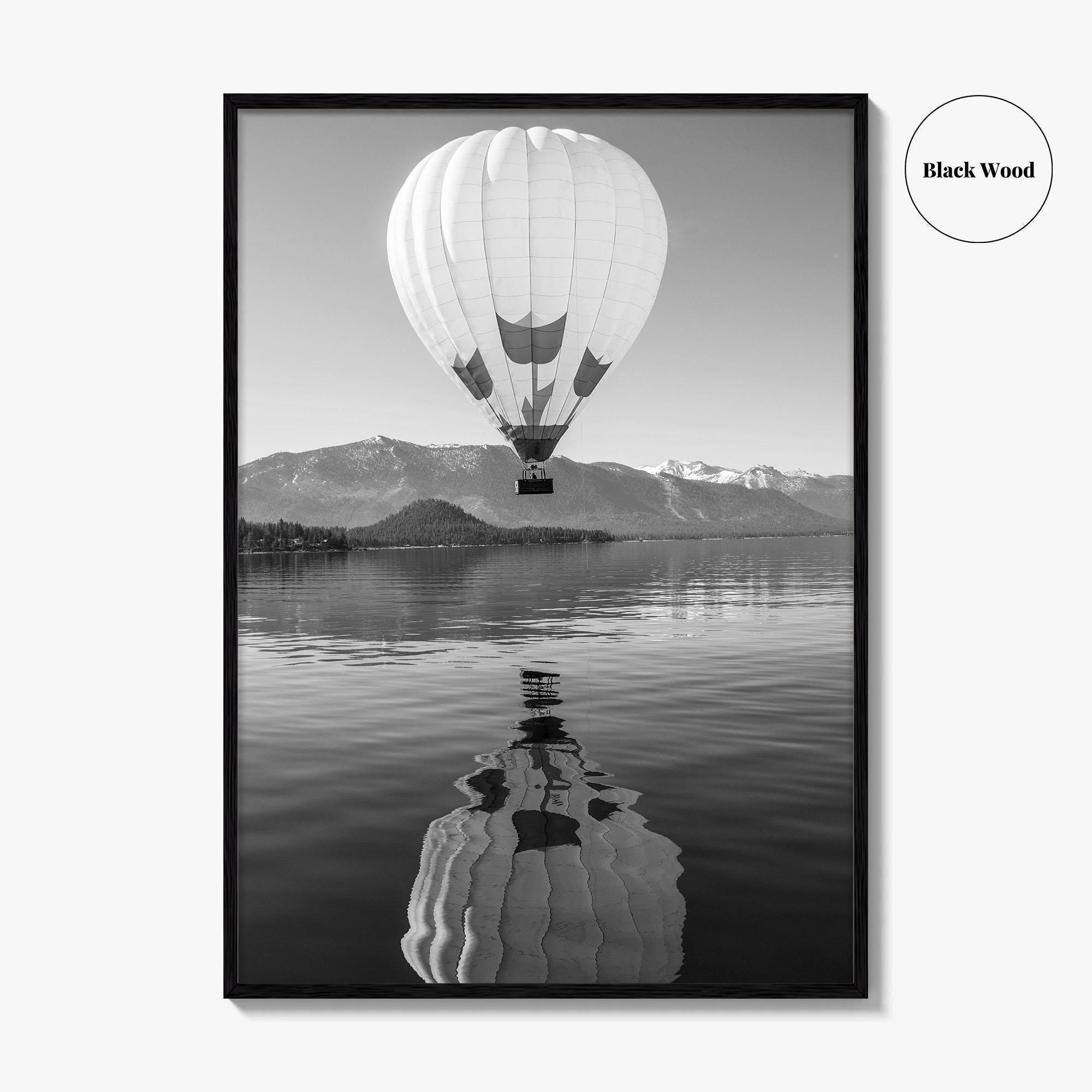 Lake Tahoe Black and White Fine Art Photo Print, Hot Air Balloon, California, Poster