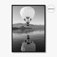 Lake Tahoe Black and White Fine Art Photo Print, Hot Air Balloon, California, Poster