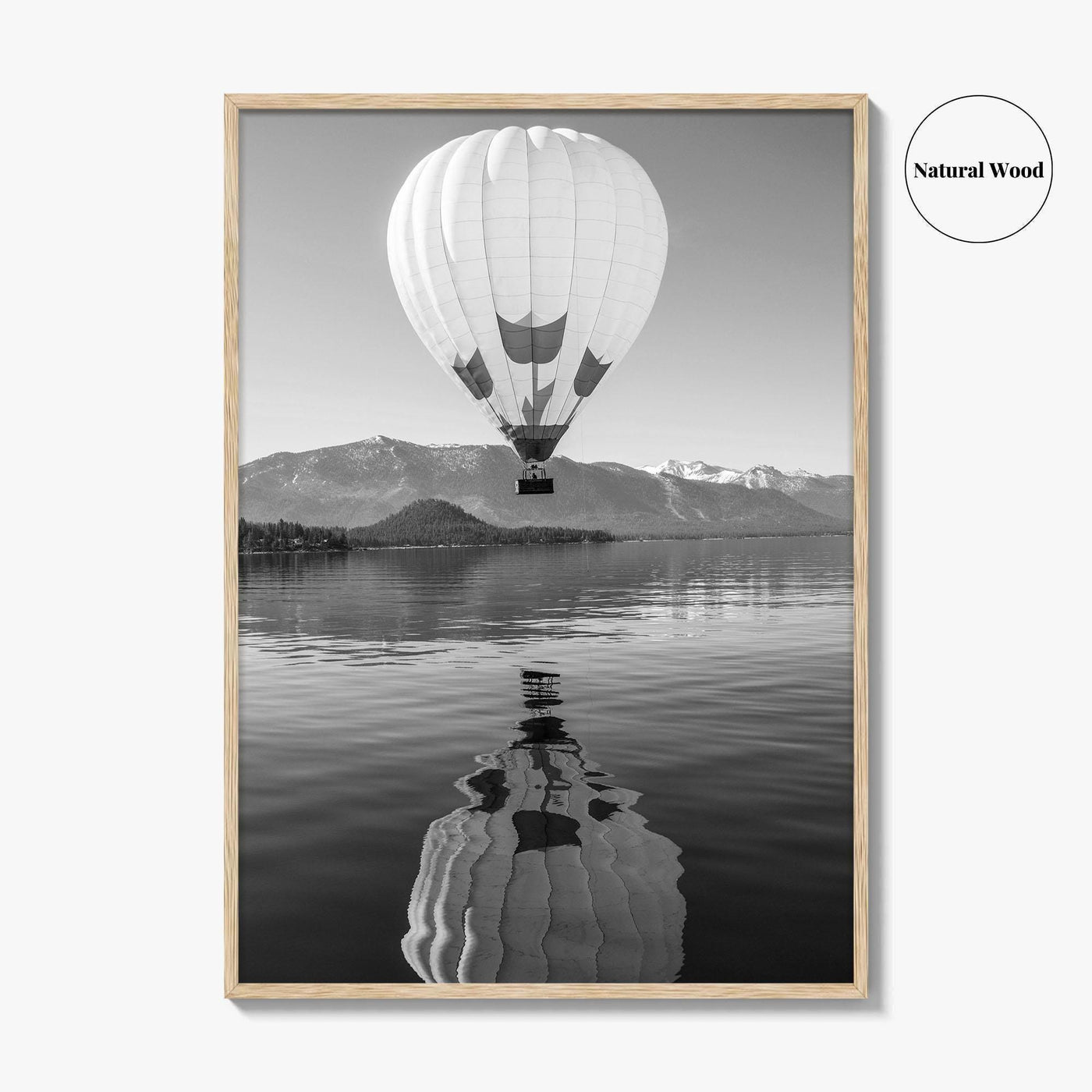 Lake Tahoe Black and White Fine Art Photo Print, Hot Air Balloon, California, Poster