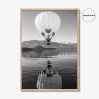 Lake Tahoe Black and White Fine Art Photo Print, Hot Air Balloon, California, Poster