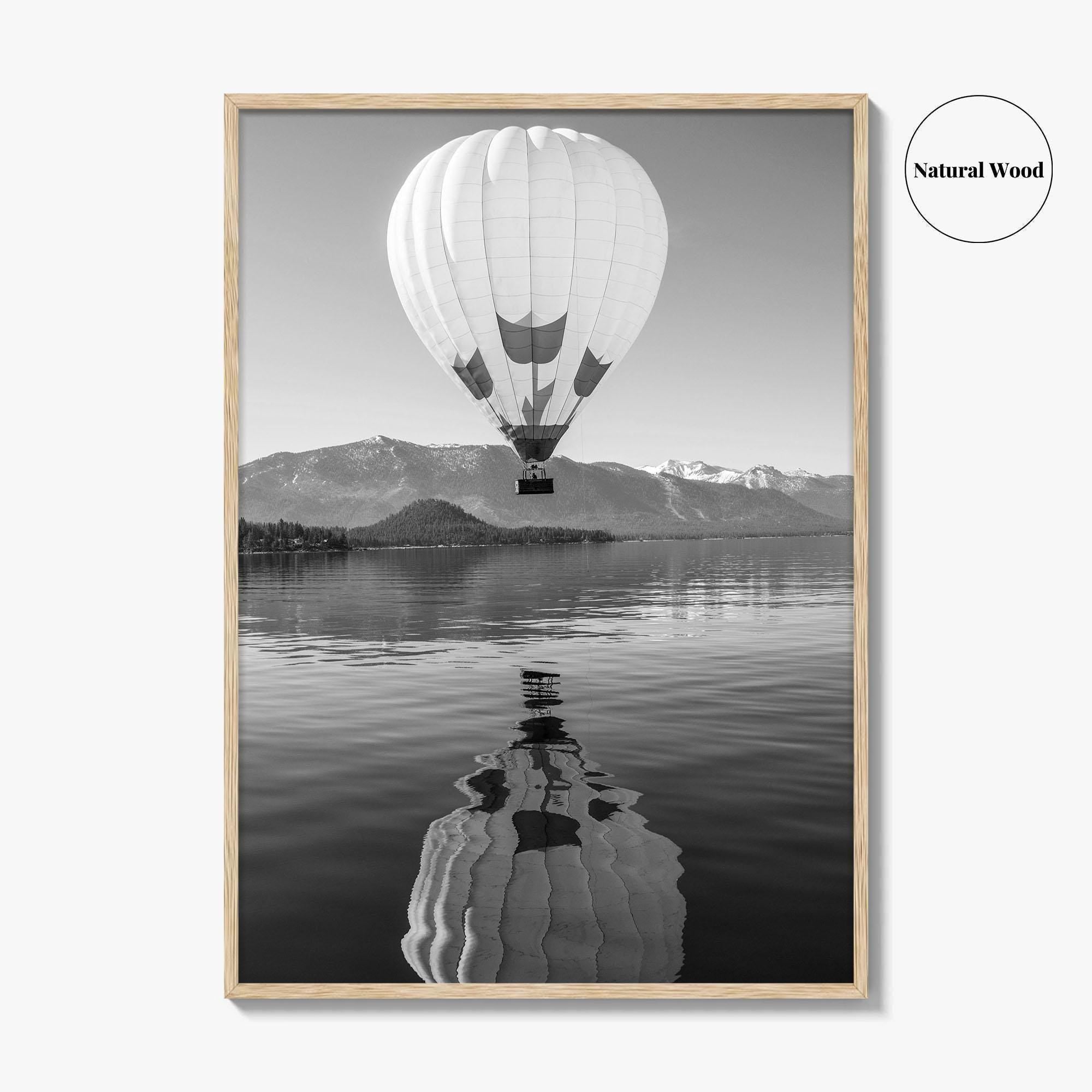 Lake Tahoe Black and White Fine Art Photo Print, Hot Air Balloon, California, Poster