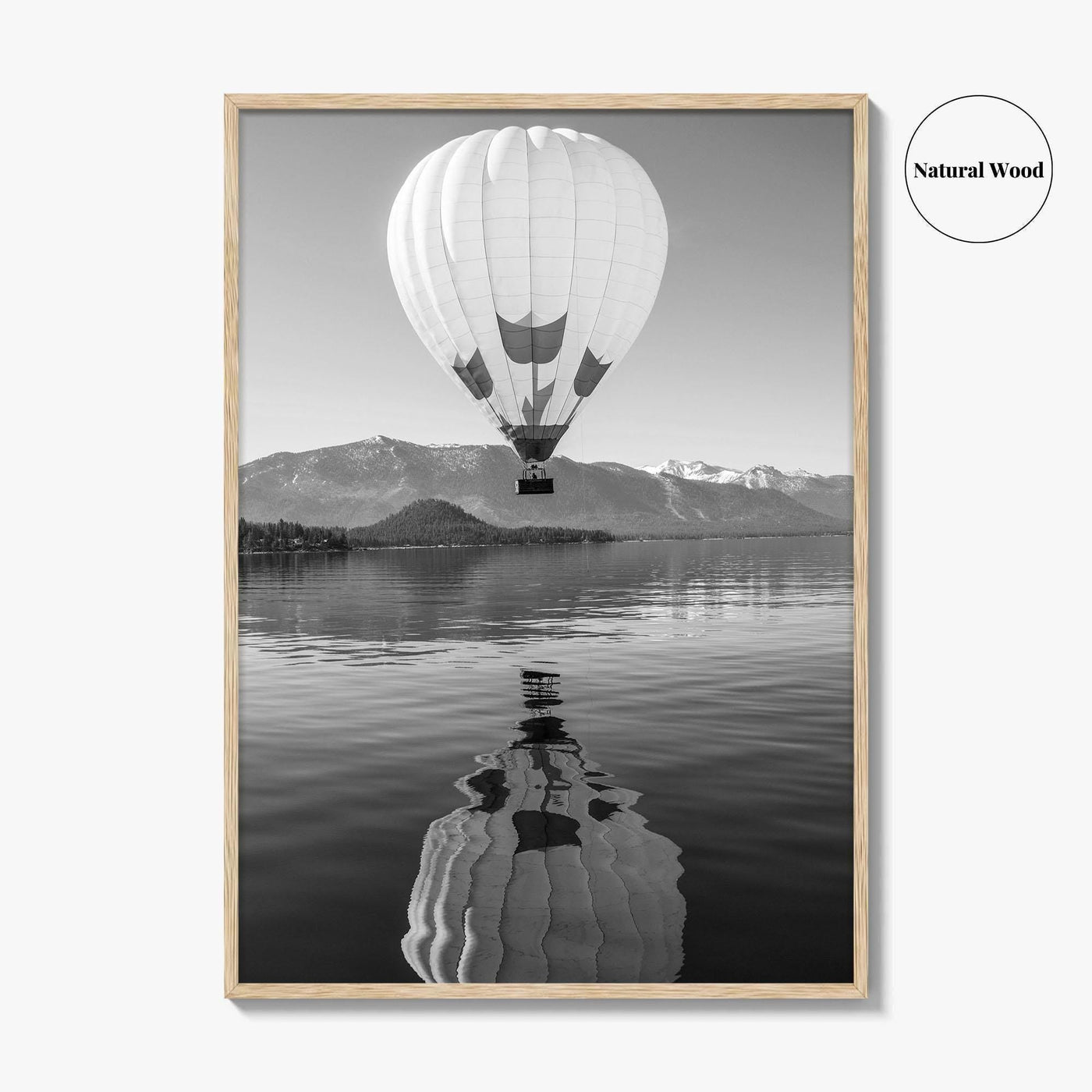 Lake Tahoe Black and White Fine Art Photo Print, Hot Air Balloon, California, Poster