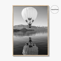Lake Tahoe Black and White Fine Art Photo Print, Hot Air Balloon, California, Poster
