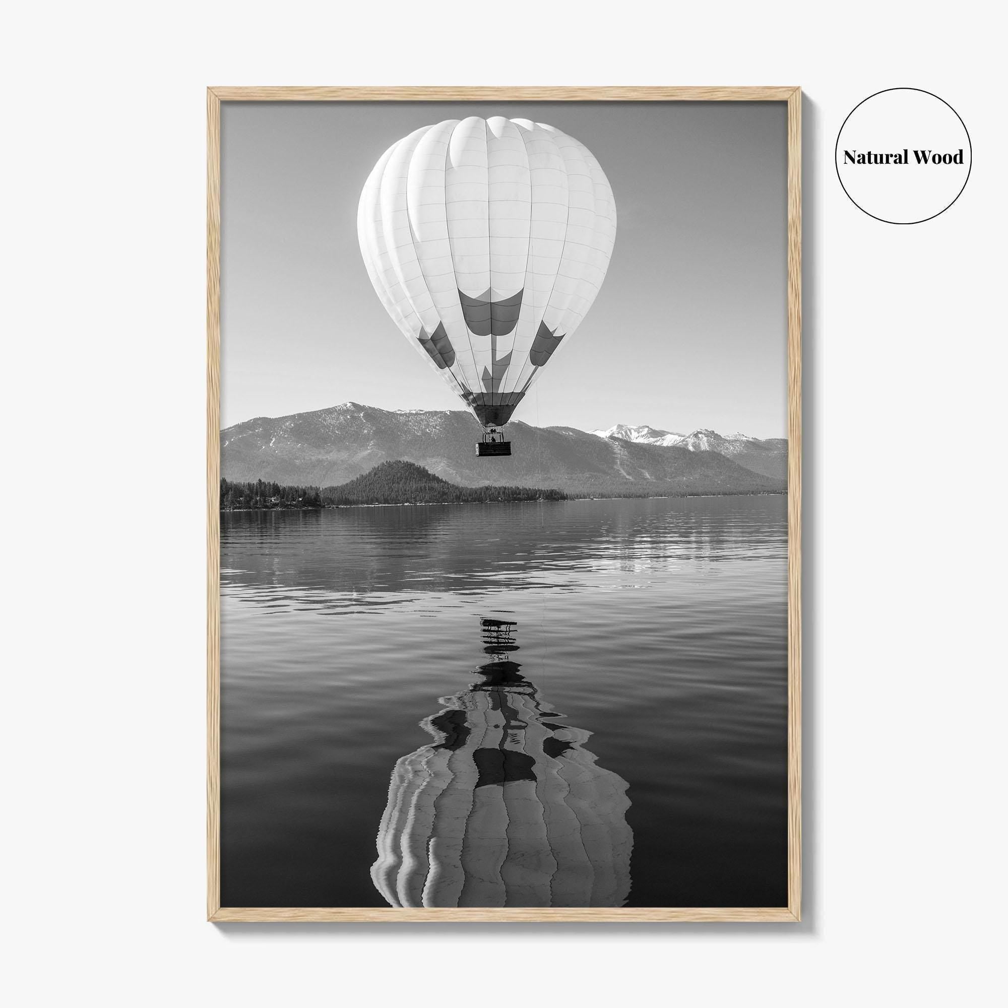 Lake Tahoe Black and White Fine Art Photo Print, Hot Air Balloon, California, Poster