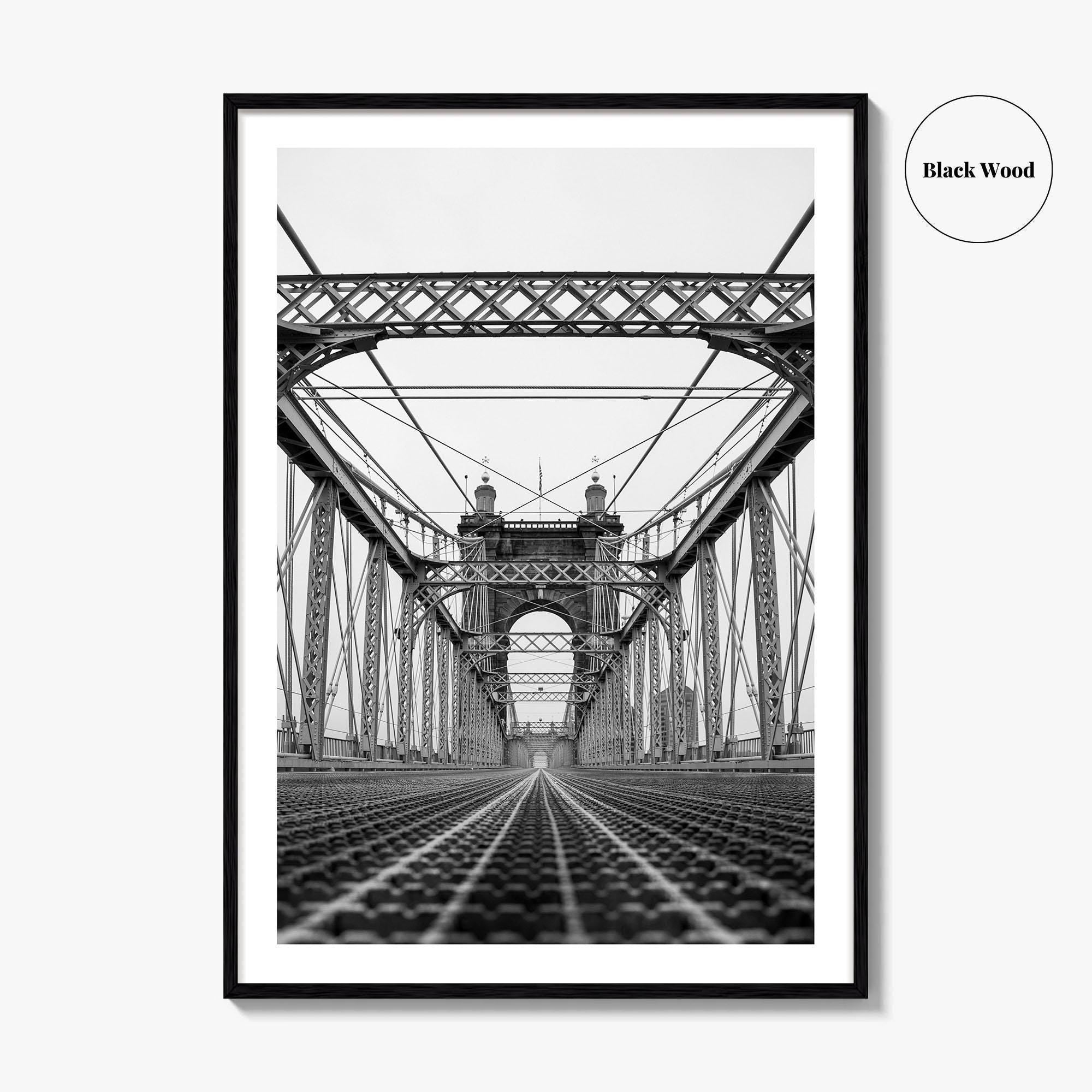 Cincinnati Black and White Fine Art Photo Print, John Roebling Bridge, Ohio Poster