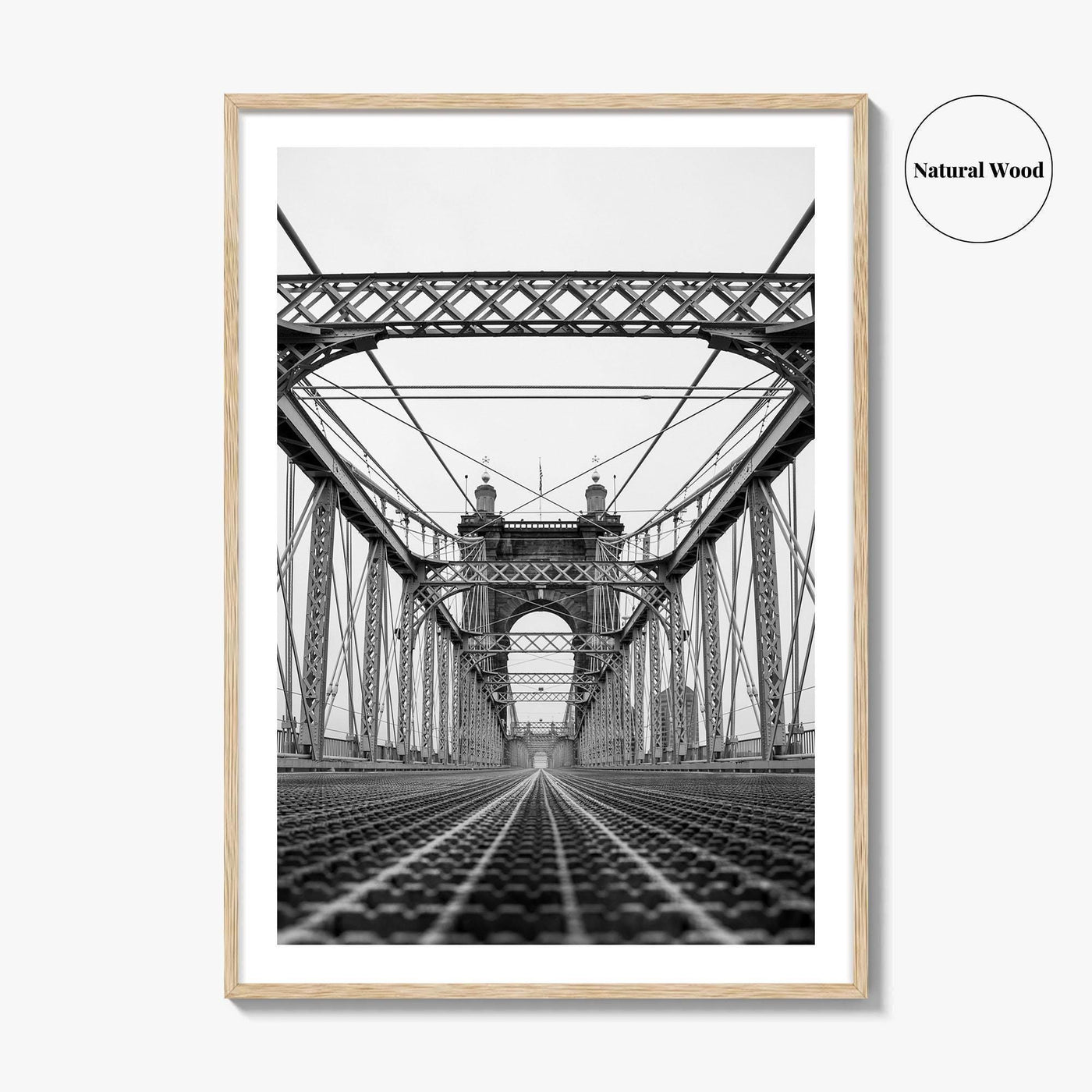 Cincinnati Black and White Fine Art Photo Print, John Roebling Bridge, Ohio Poster