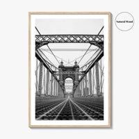 Cincinnati Black and White Fine Art Photo Print, John Roebling Bridge, Ohio Poster