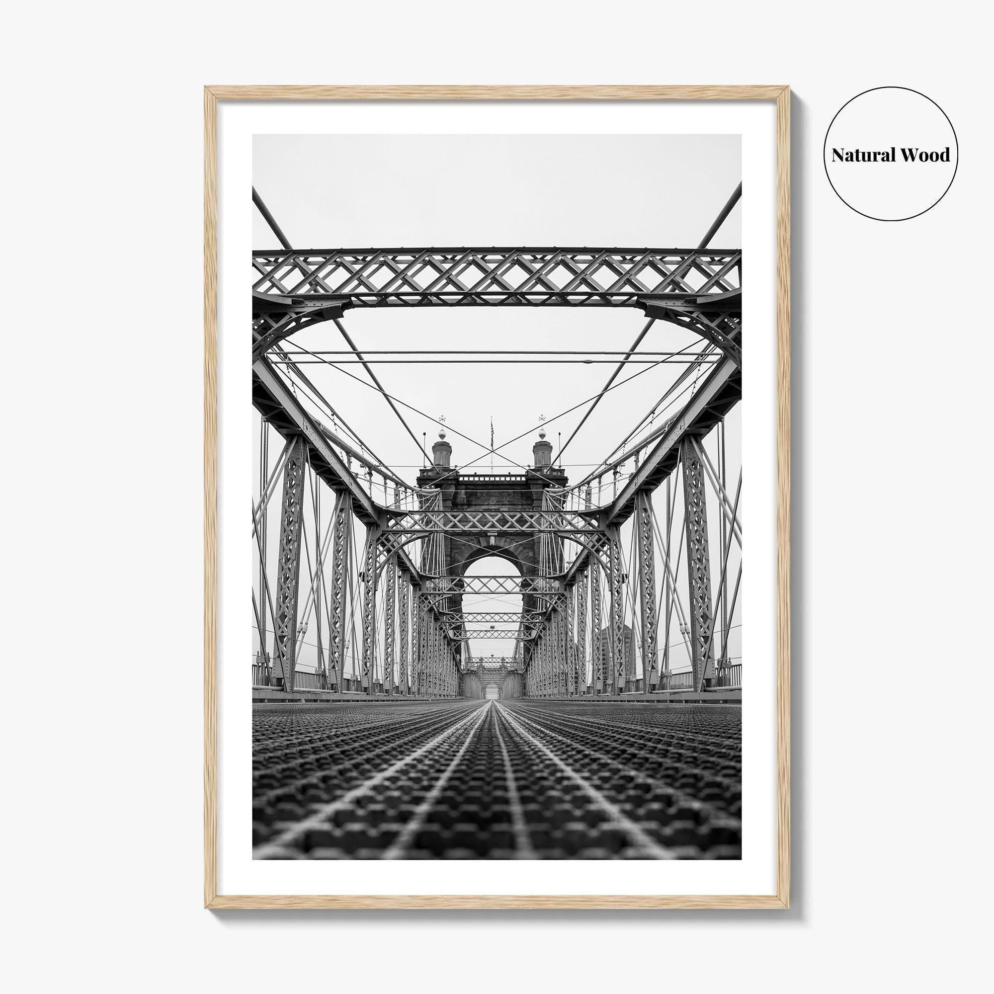 Cincinnati Black and White Fine Art Photo Print, John Roebling Bridge, Ohio Poster